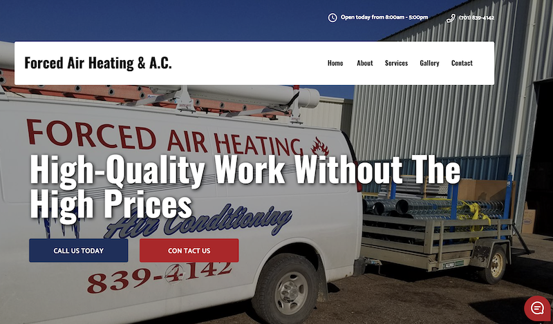 Pagina web de Forced Air Heating and AC. 